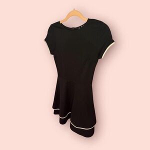 Aqua Tiered Fit & Flare Short Dress Black & White Piping